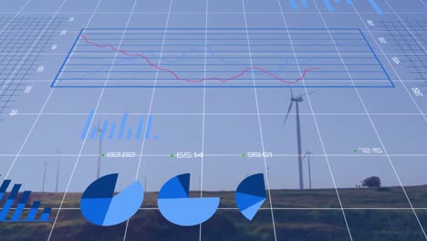 Animation-Der-Statistischen-Datenverarbeitung-Vor-Sich-Drehenden-Windmühlen-Auf-Grasland