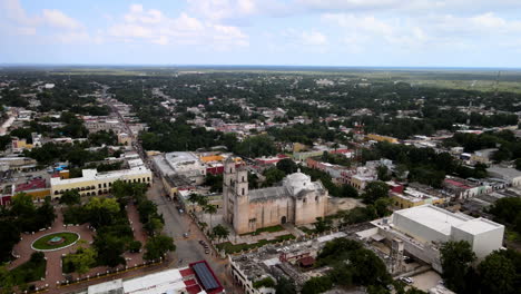 Aerial-shot-of-sunset-in-Valladolid-Yucatan-Mexico