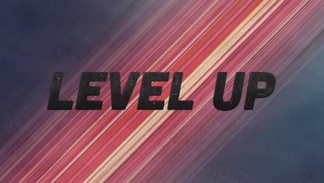 digital animation of level up text against red light trails on grey background