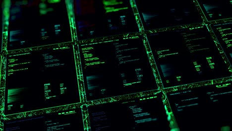 abstract digital data with green matrix effect, seamless loop. animation. mosaic background with changing graphs and digits
