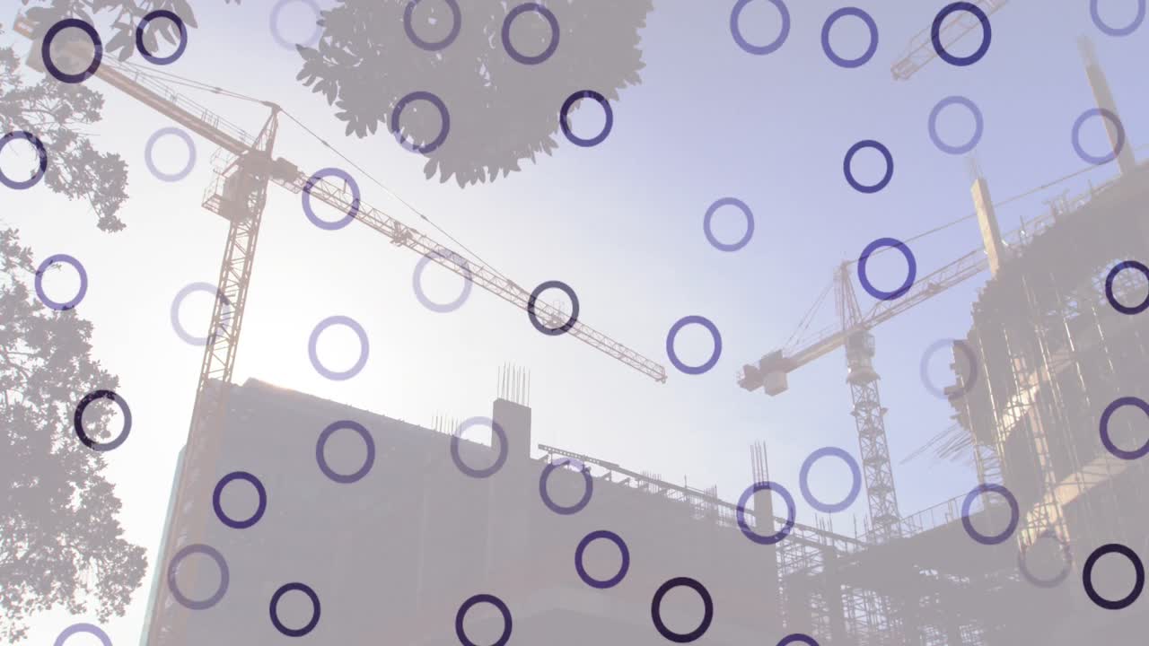 건설 현장 위에서 떨어지는 원의 애니메이션