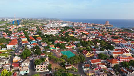 aerial descend establishes tropical otrobanda willemstad port with ship, caribbean destination of curacao