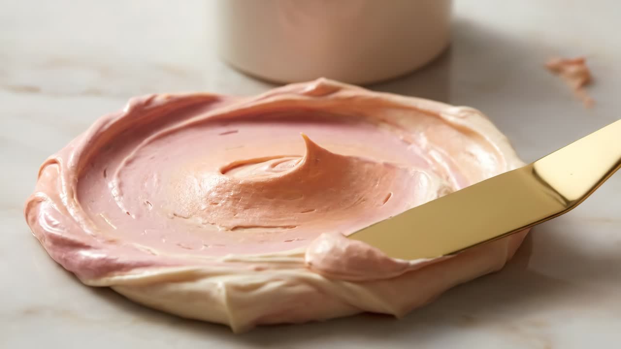 Luxurious Pink and White Cream Spreading on Marble Surface