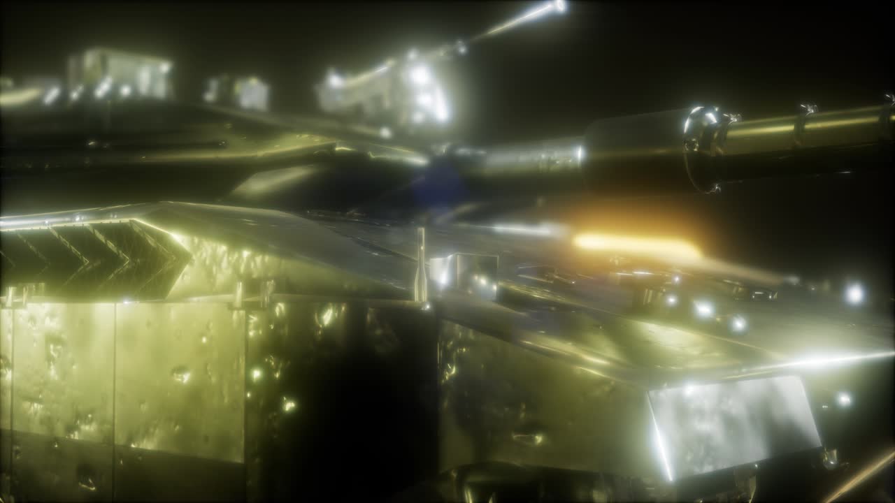 tanque en la oscuridad con luces brillantes