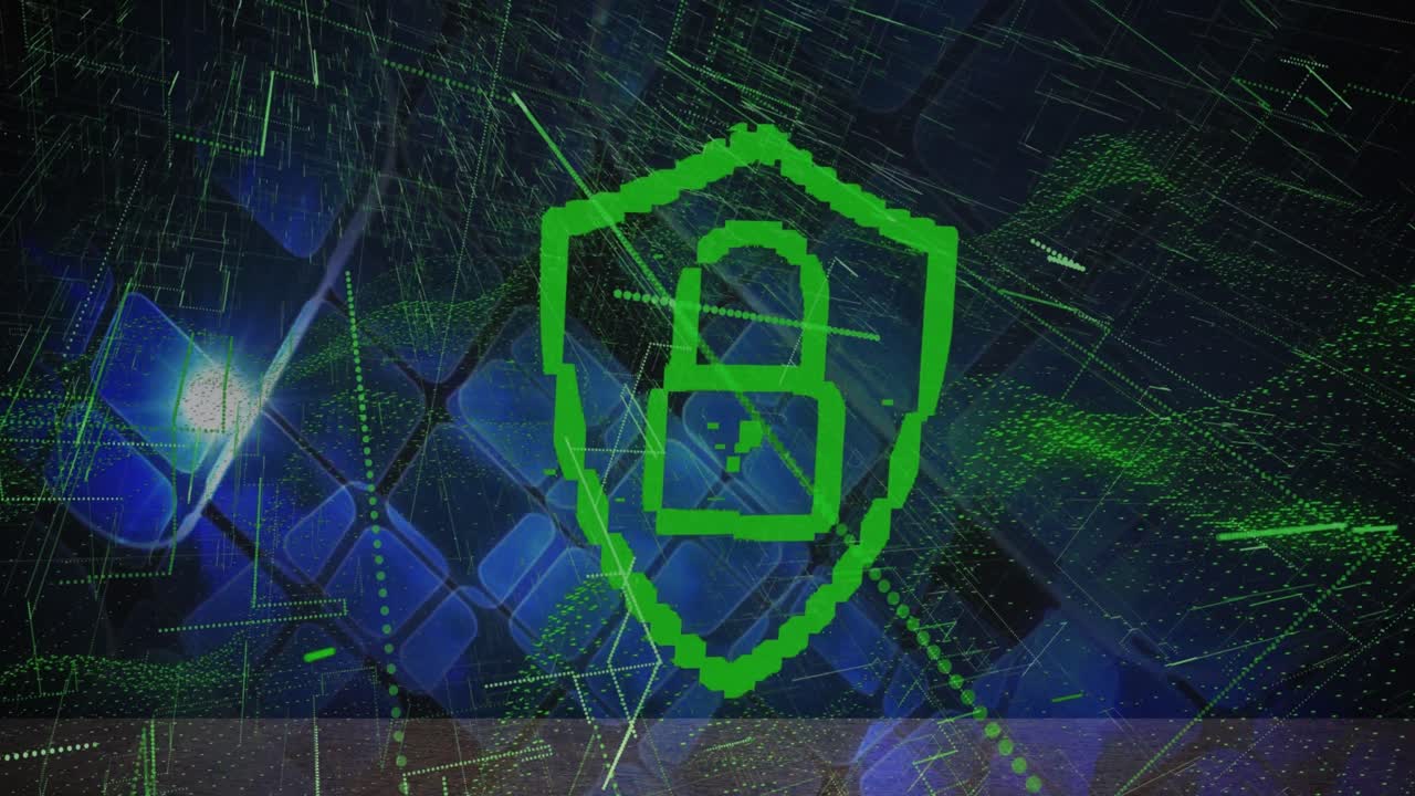 animación del icono del candado sobre cuadrados brillantes sobre fondo negro