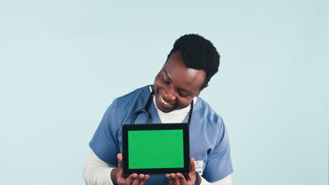 Portrait-of-nurse,-happy-man-with-tablet
