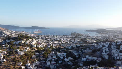 Bodrum-City-White-Buildings-And-Seascape-In-Summer-In-Mugla,-Turkey