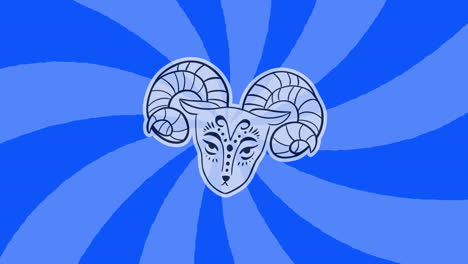 animation of capricorn symbol over rotating blue background