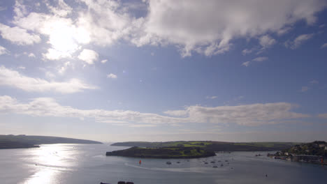 Panoramic-shot-of-cloudy-sky-above-the-ocean