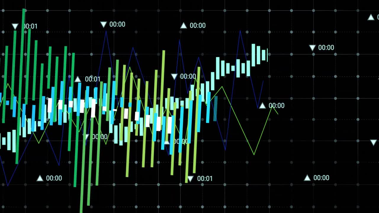 검은 바탕에 대한 그리드 네트워크를 통해 데이터 처리의 애니메이션