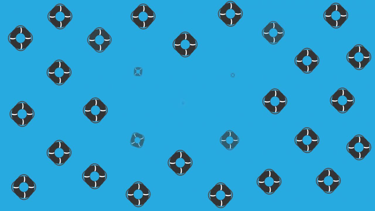 파란색 배경 위에서 회전하는 구명 보이의 애니메이션