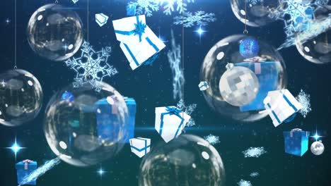Weihnachtskugeln-Und-Fallende-Geschenke-Und-Schneeflocken