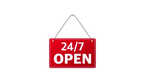 24 7 open on businnes banner on doors. motion graphics.