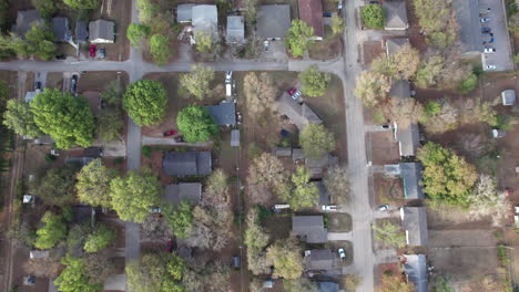top down aerial of a small town in the midwest, USA, normal small town neighborhood