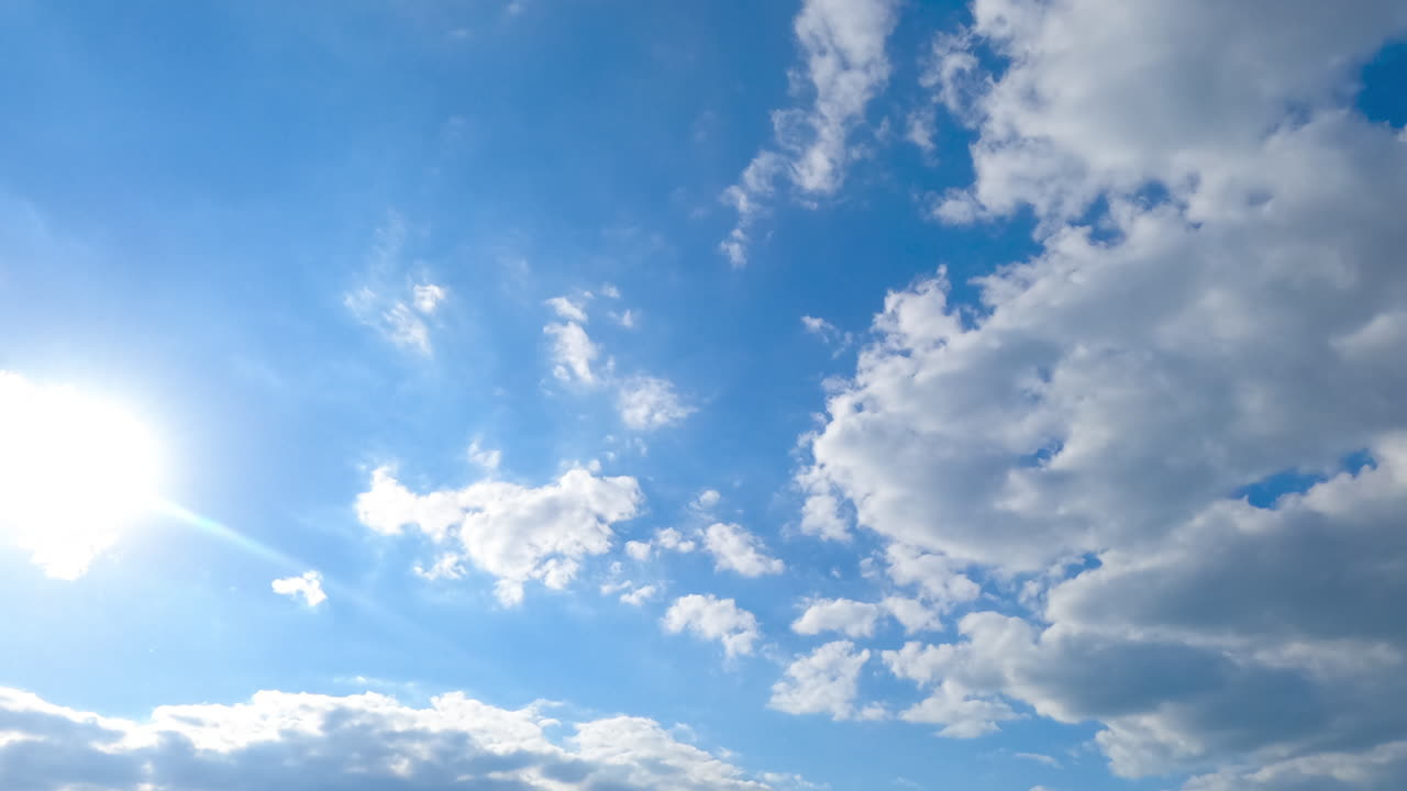 Clouds formation in the atmosphere. Beautiful cloudscape gathering quickly in the blue sky. Timelapse.