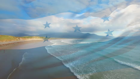 animation of flag of honduras blowing over beach landscape