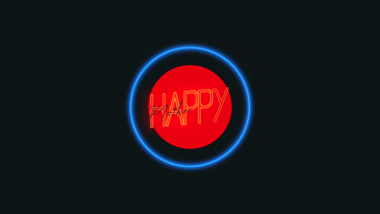 Colorful neon sign with brightly lit Happy Mothers Day in red and blue letters