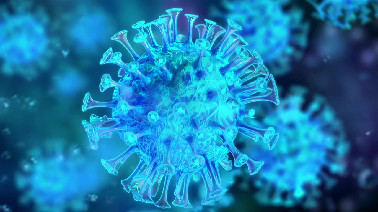 3D Animation of Blue Coronavirus Cells Floating