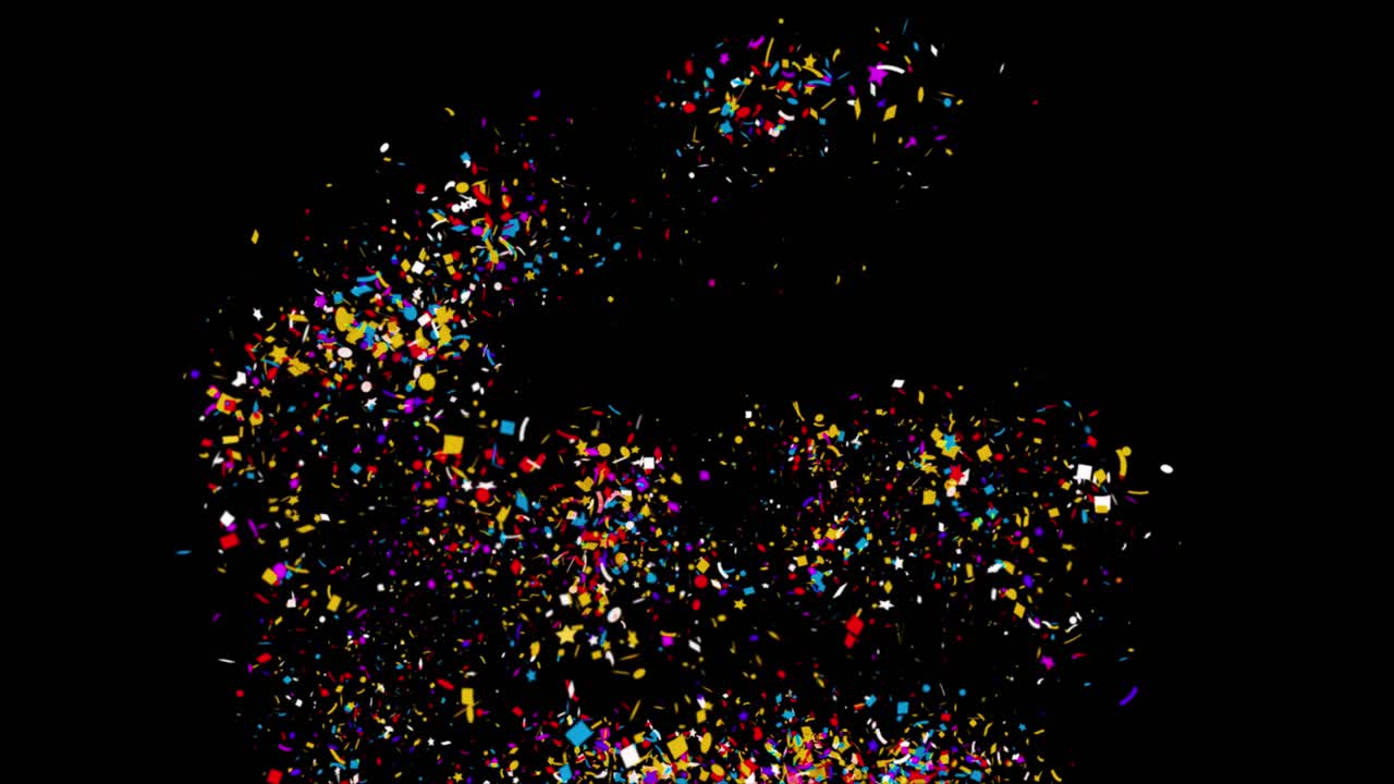 Colorful isolated confetti particles explosions popper falling 4k animation alpha matte channel