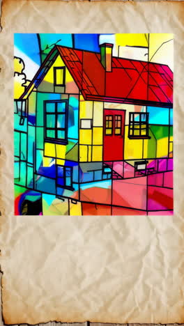 vibrant abstract house in stained glass style