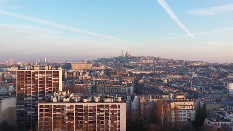 buildings sunset paris 18th arrondissement france aerial montmartre sacred heart