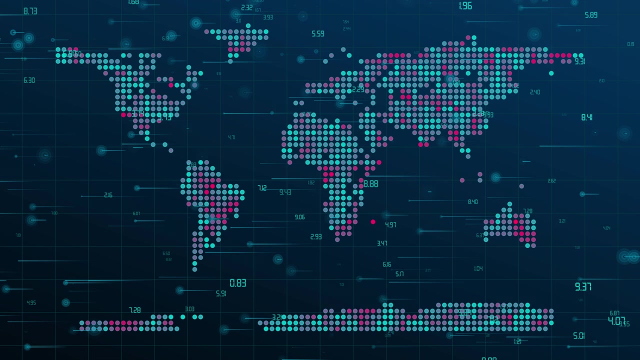 Digital World Map with Moving Data Points and Analytics
