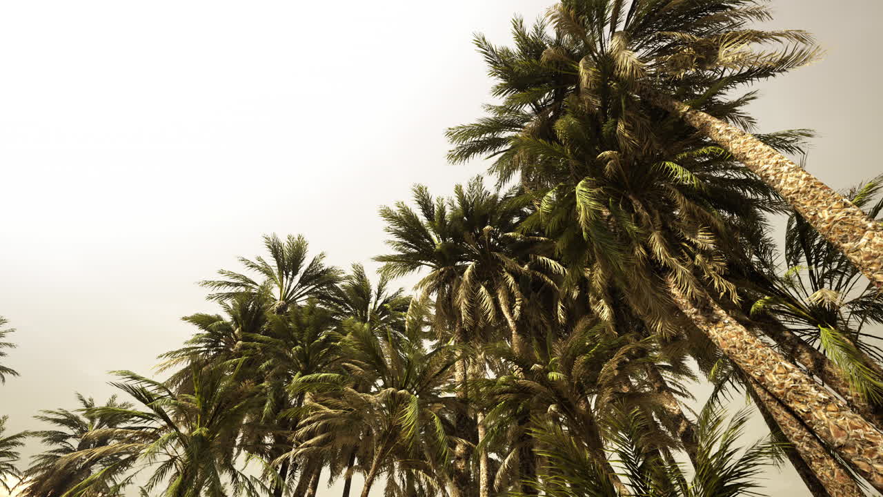 la parte inferior del árbol de coco con cielo despejado y sol brillante