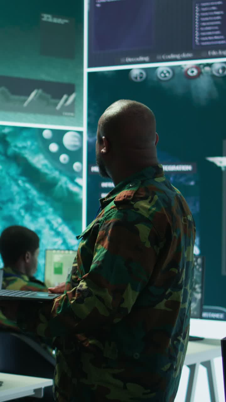 Vertical Video Cybersecurity team operates in an advanced military command center