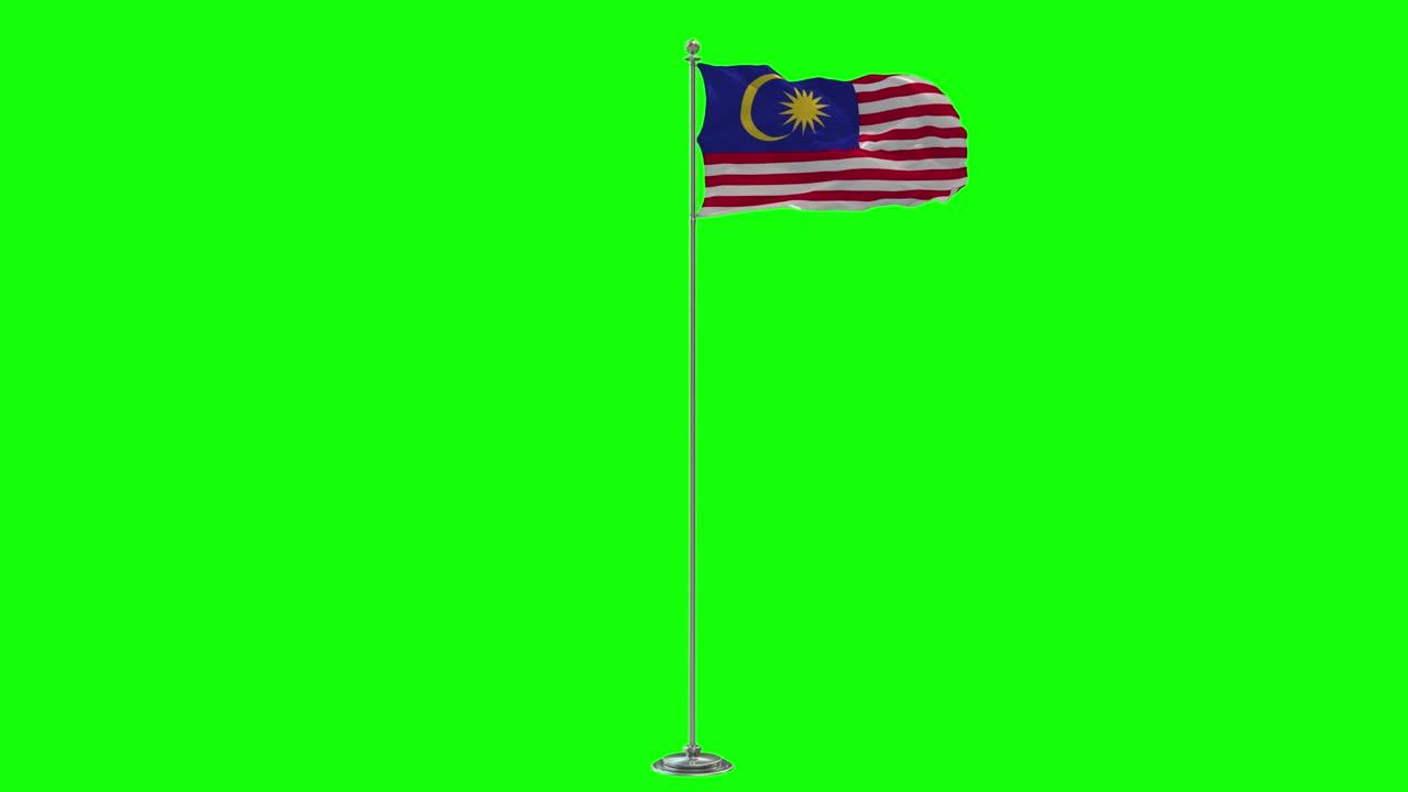Malesia, illustrazione 3D della bandiera sventolante su un'asta con Chroma key
