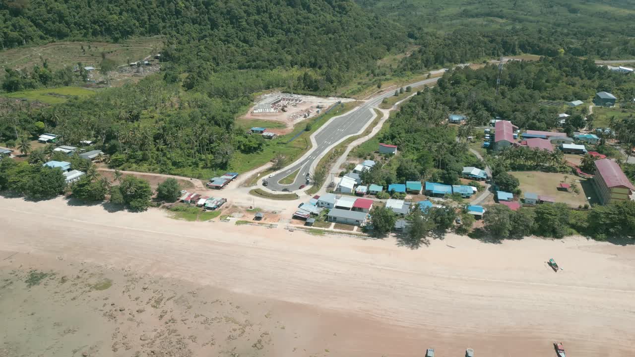 Beautiful Paradise Drone Aerial View Telok Melano Sarawak, Kampung Telok Melano was once a shelter during sea storms for traders from Sambas, Indonesia to Kuching