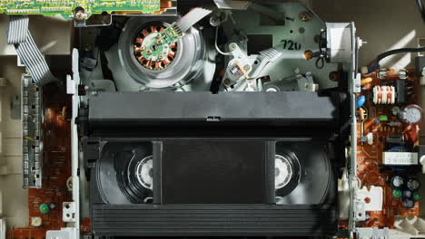 inside view of a vintage vhs player