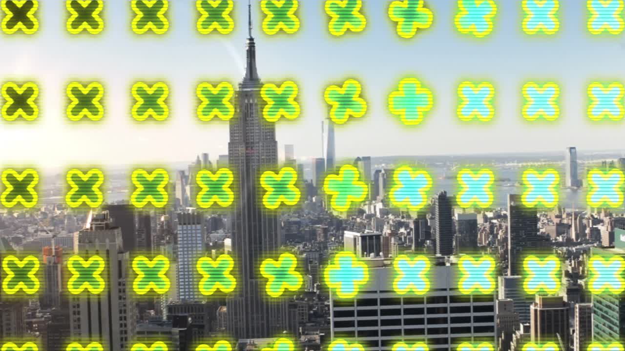 도시 풍경 위의 x 마크의 애니메이션