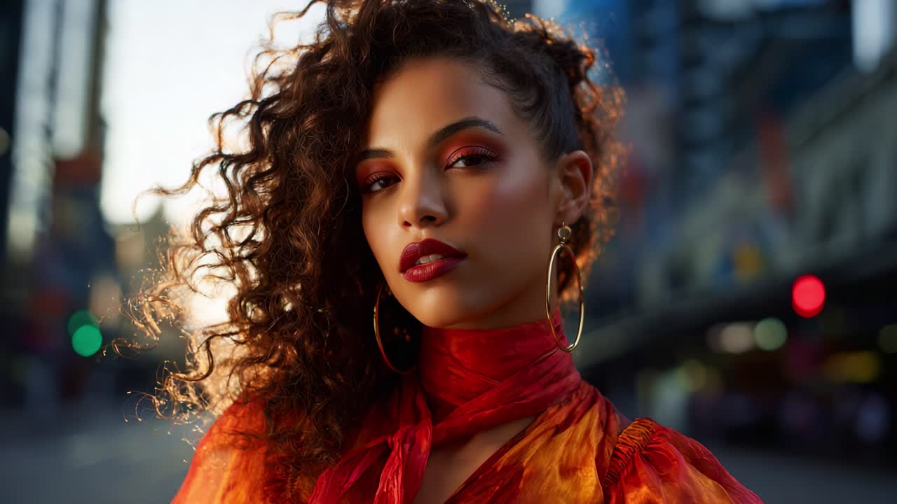 A Stylish Model in Vibrant Fashion Walks Confidently Across a City Street, Showcasing Bold Color and Urban Background, Capturing the Essence of Contemporary Style