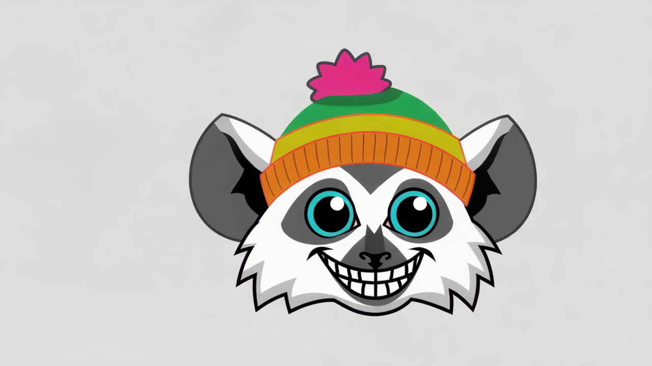 Cartoon Lemur Head with Winter Hat