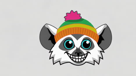 cartoon lemur head with winter hat