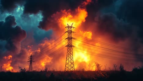 bright flames engulf the landscape during a fierce fire at dusk