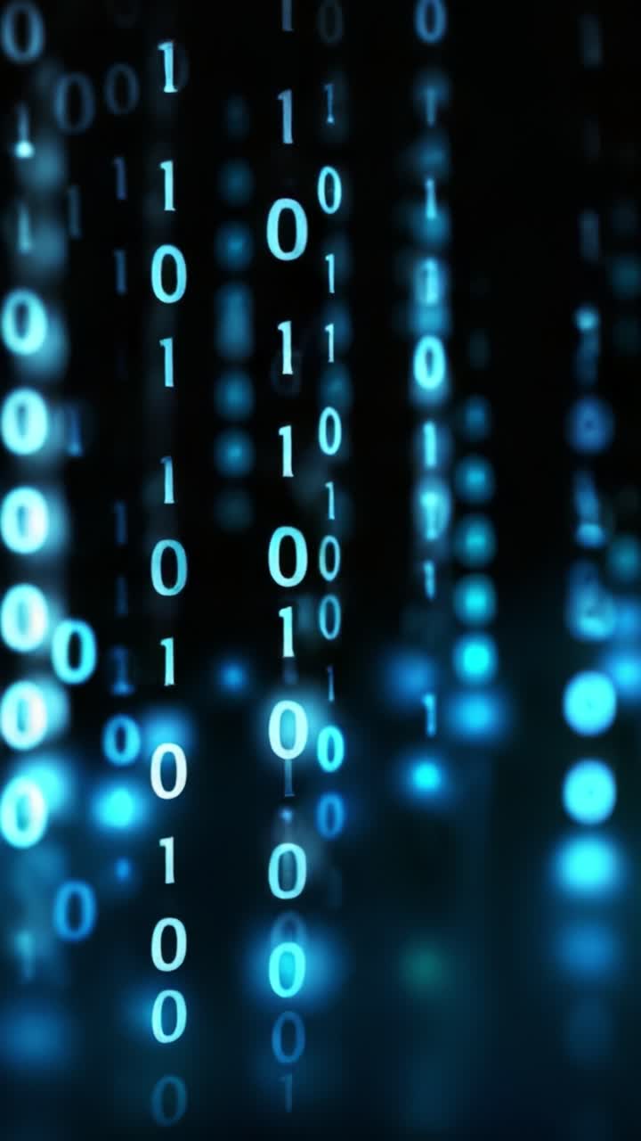 Illuminated Binary Code Visualization: A Stunning Digital Representation of Data Streaming in a Mysterious Blue Matrix Setting for Technological Exploration