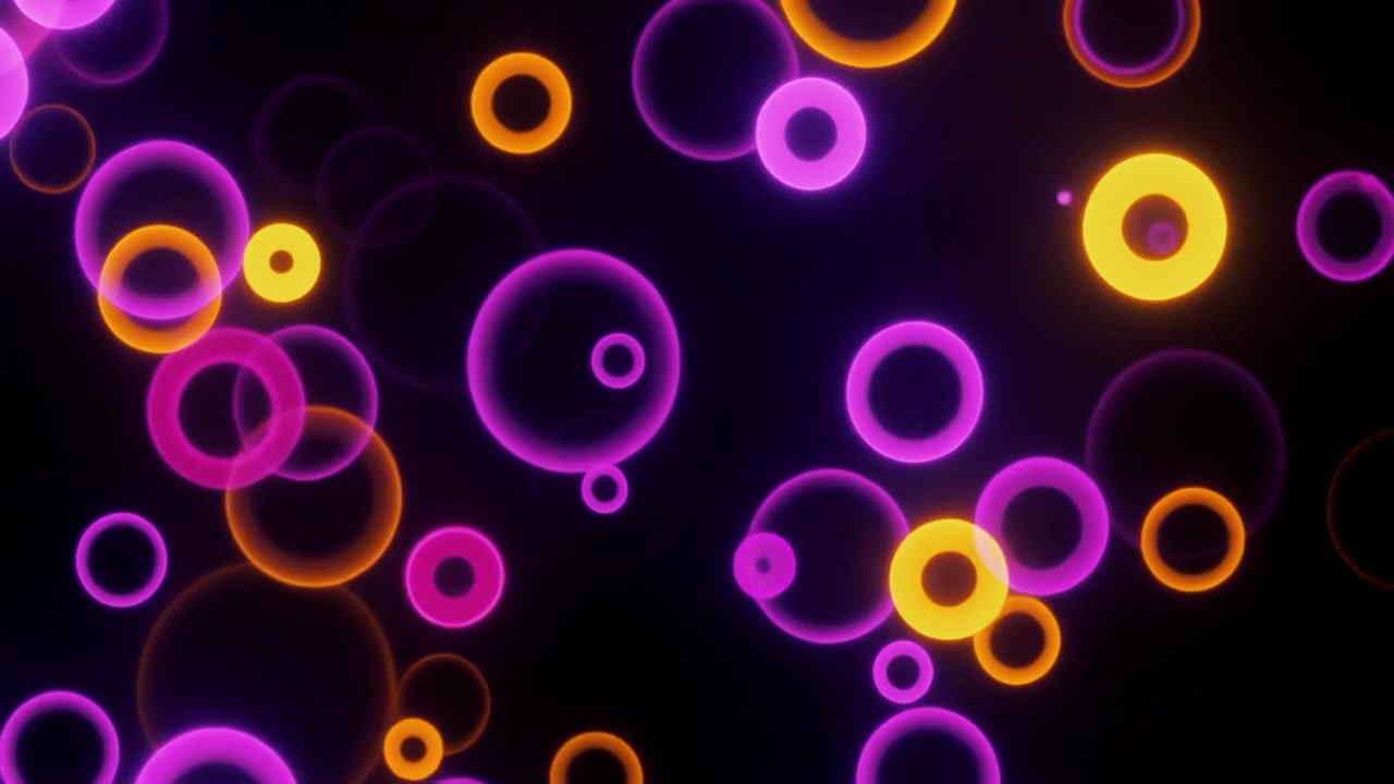 Sfondo animato astratto con cerchi viola e arancioni luminosi
