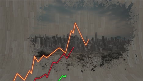 animation of rising graph lines with city skyline and abstract textured background
