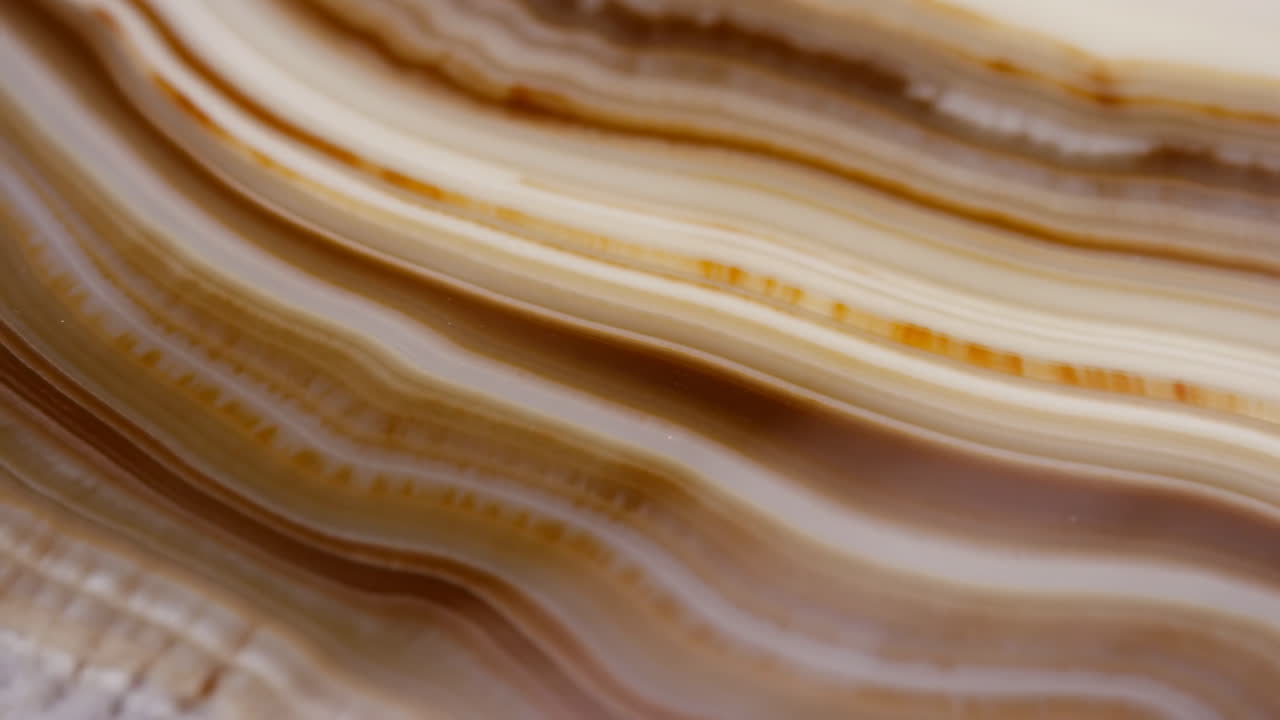 Macro Shot of Polished Agate Stone with Layered Brown and White Patterns