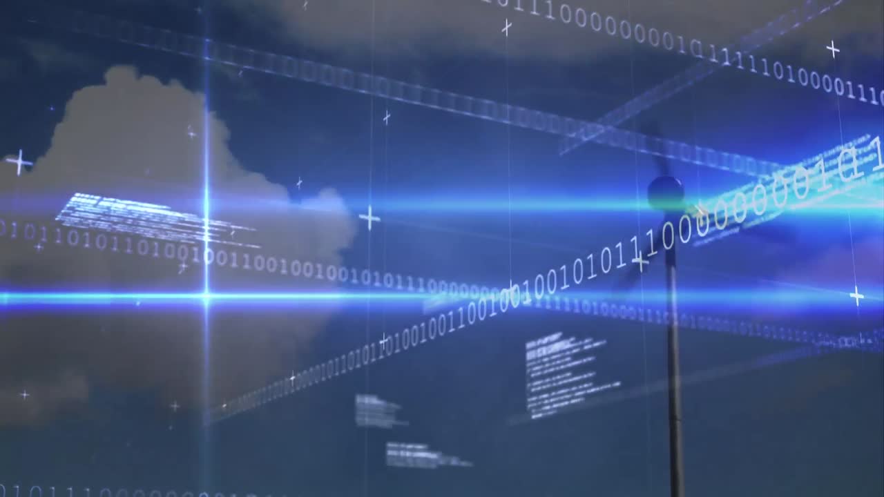 풍력 터빈에서 데이터 처리의 애니메이션