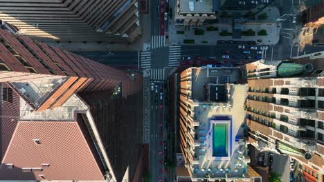 top down aerial of empty city street in metropolitan downtown city
