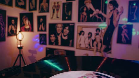 record player in a retro music room