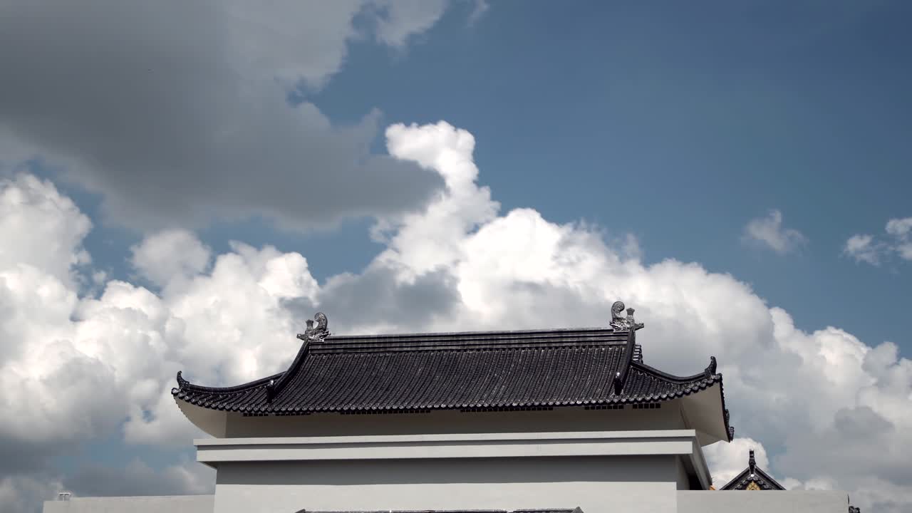 중국 사원 지붕 위의 구름 루프, 타임 스