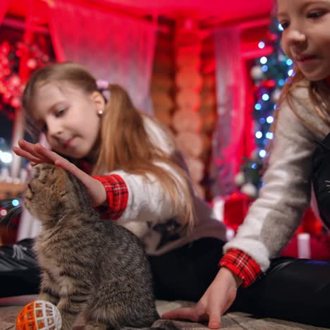 Family with santa claus at home. Family sitting in the living room having fun with Santa Claus