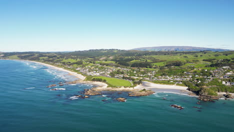 coastal town of brighton in new zealand, aerial drone view