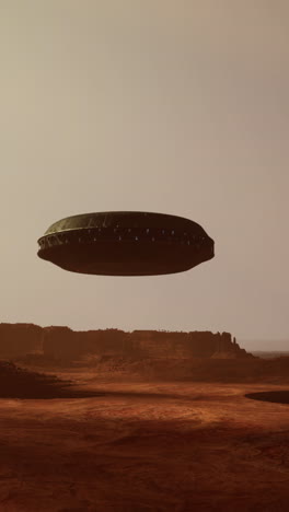 ufo hovering over a desert planet