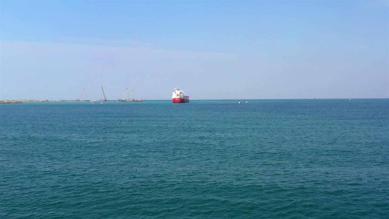 Aerial Footage of oil Chemical Tanker in Mediterranean sea