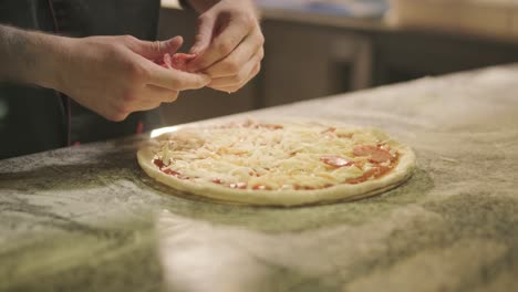 man cooking pizza in the kitchen of restaurant