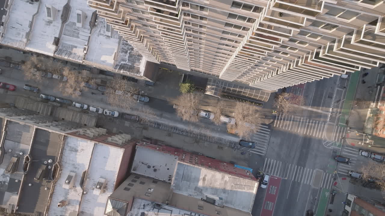 Aerial view of a skyscraper apartment building on the Upper East Side of Manhattan, New York.
